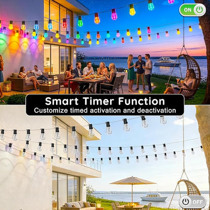 300FT RGB+IC Outdoor String Lights, Dimmable Shatterproof LED Bulbs, IP67 Waterproof DreamColor Chasing Lights, Multicolor Dynamic Lighting for Patio Balcony Garden & Outdoor Living Area Decoration