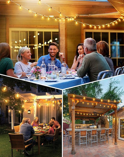 OHLUX Outdoor String Lights 100FT, Dimmable Patio Lights with 62 Shatterproof LED ST38 Vintage Edison Bulbs, 2200K Warm Connectable Hanging Lights for Outside Deck Porch Bistro Gazebos Balcony Garden