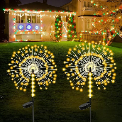2 Pack 250LED Solar Garden Lights Outdoor, Dual Lighting Modes Firework Lights Solar Powered, Waterproof Twinkle Fairy Light Outside for Yard Patio Pathway Christmas Party Decorative（Warm White）