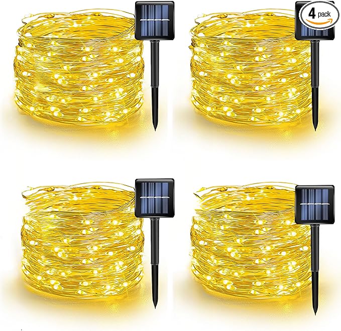 TW SHINE Warm White Solar String Lights Outdoor, Total 160 FT 480 LED Solar Powered Waterproof Fairy Lights 8 Modes Copper Wire Lights for Christmas Party Tree Wedding Yard Decorations, 4 Pack