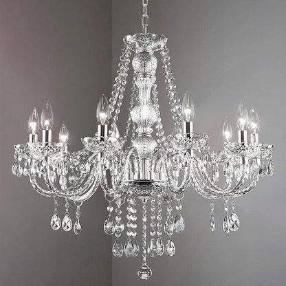 PAPAYA Crystal Chandeliers Clear Chandelier 25 * 27.5in 10-Light Modern Pendant Ceiling Lighting Fixture with Acrylic Crystals & Beads for Girls Room,Living Room,Kitchen Island,Entryway