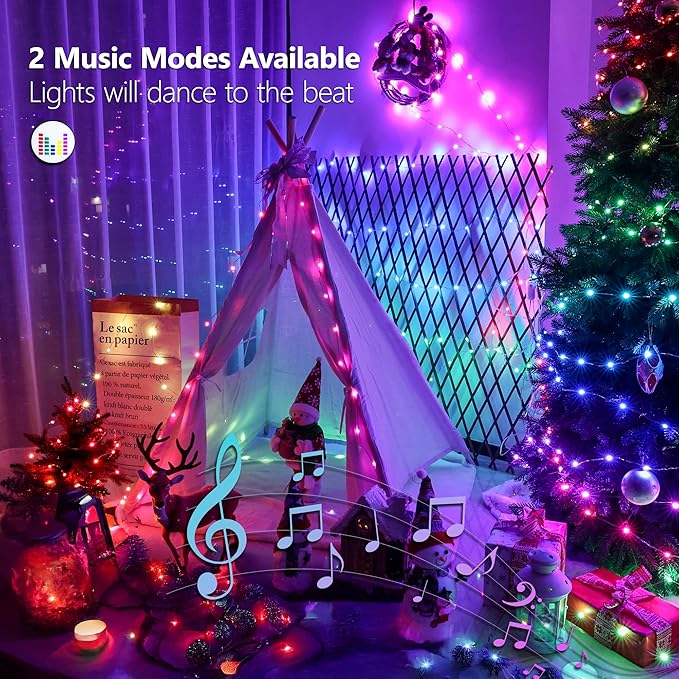 BrizLabs July 4th Fairy Lights, 66ft 200 LED Color Changing Fairy Lights with Remote, Plugin Red White Blue Twinkle Light RGB Rainbow Starry Xmas Light Music Sync for Xmas Halloween Home Party Wedding