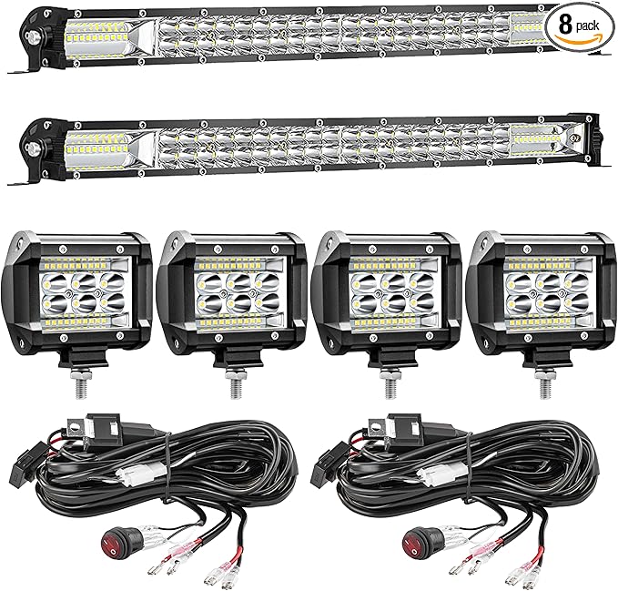SAN YOUNG LED Light Bar Kit, (2) 20 Inch Slim Light Bars, (4) 4 Inch LED Pods, (2) Wiring Harness, 12V 24V Car Truck ATV UTV SXS RV Tractor Work Lights, Waterproof Off Road Driving Lighting