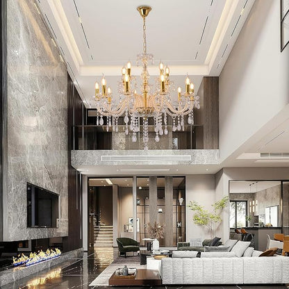 YYSHCHEN Gold Large Crystal Chandelier,30.7" Classic Large Chandelier for Dining Room, Living Room,Bedroom,Hallway,High Ceilings 15 Lights.