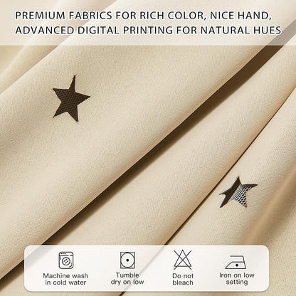 XiDi Beige Blackout Curtains for Bedroom 72 Inchs Long Room Darkening Double Layer Curtains Star Cut Out Design Grommet Drapes with Tiebacks for Girls Kids Living Room, 52 x 72 Inches, Set of 2