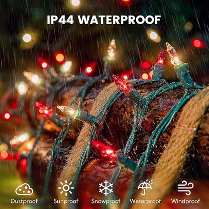 YOUNGAR Clear Christmas Lights Outdoor, 13FT Red&Clear Approved Christmas Tree Lights with Green Wire, Incandescent Mini Light Plug in Indoor Outdoor Tree Patio Garden Xmas Decor,Red Clear,50 Count