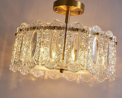 AGV LIGHTING Elegant Glass Chandelier Ceiling Light Fixture, Semi Flush Mount Ceiling Light for Bedroom, Modern Vintage Lighting, D15 x H10, Brass Gold Finish