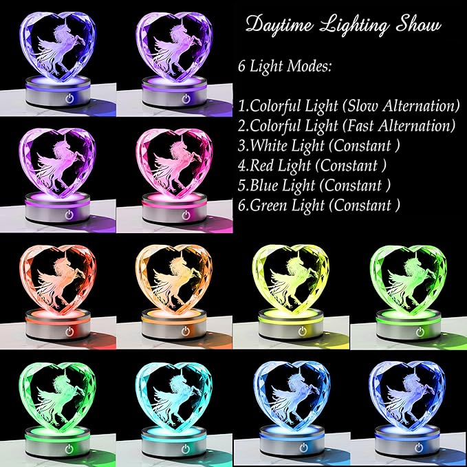 Qianwei Unicorn Gifts for Women 3D Crystal Heart - Laser Unicorn Decor Glass Animals Unicorn Gifts Figurines Statue Stuff for Room Decorations Unicorn Night Light