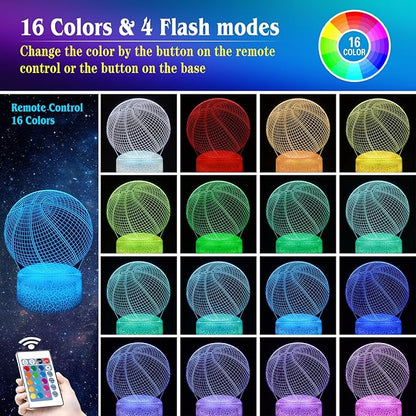 Basketball Night Light Gifts for Kids,3D Illusion16 Color Change Decor Bedside Lamp with Remote and Smart Touch,Gifts for Christmas Birthday Boys Men Girls