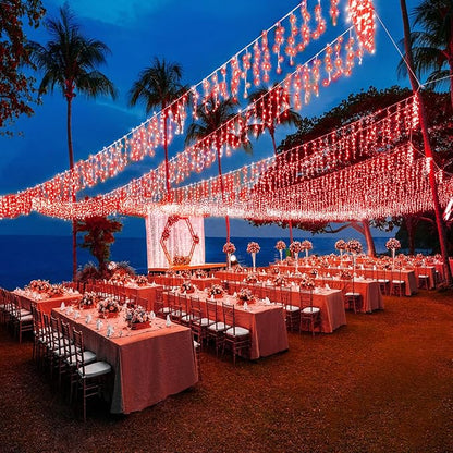 66ft Red Icicle Lights Indoor for Bedroom, 640 LED String Lights for Outside Clear Wire Connectable Twinkle Light with 8 Modes Timer Waterproof for Window Party Wedding Decorations