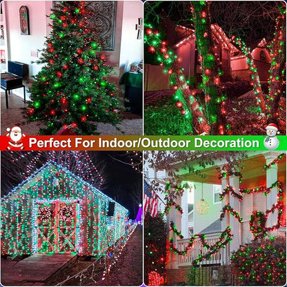 Red and Green Christmas Lights, 66FT 200 LED Outdoor String Lights Waterproof with 8 Modes, Plug in Connectable Christmas Tree Lights for Outside House Garden Yard Party Holiday Decorations