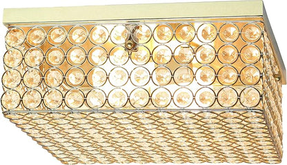 Elegant Designs FM1004-GLD Elipse Crystal 12 Inch Modern Metal 2 Light Squared Ceiling Flush Mount Fixture, Gold
