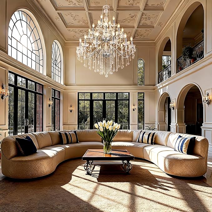 Wellmet Chrome Chandelier Light Fixture, Luxury Maria Theresa Crystal Chandeliers for High Ceiling Foyer, 24 Lights Hanging Pendant Light for Living Room EntryWay Hall Staircase Large 35.66"