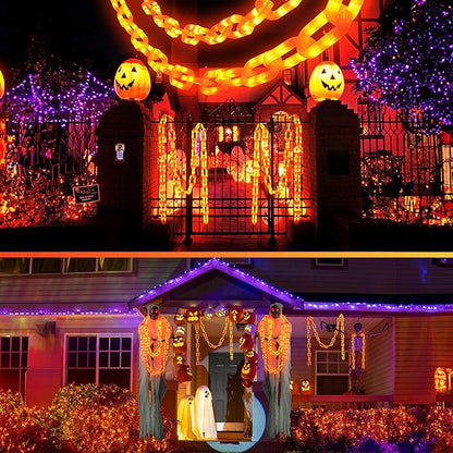 Joomer Chain Lights Halloween Decorative Battery Operated - 9.5 FT 160 LED Waterproof String Lights with Timer Function 8 Lighting Modes for Outdoor Indoor Halloween Decor (Orange)