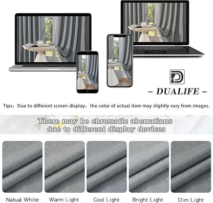 DUALIFE Linen Blackout Curtains 63 Inches Long, Back Tab Rod Pocket Hook Belt Sun Heat and Full Light Blocking Curtain Panels for Bedroom Living Room, 2 Panels, Dark Grey, W50 x L63