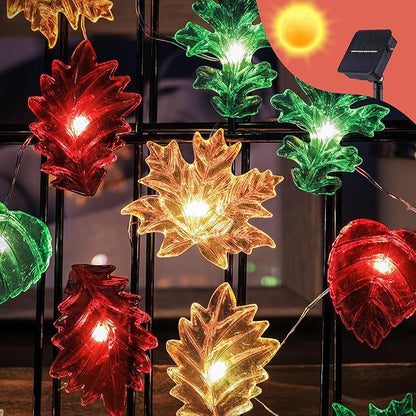 Solar String Lights Fall Forest Leaf Lights Outdoor Garden Tree Décor Thanksgiving Decorative lights Autumn Light up Maple Oak Leaves Decorations Harvest Garland 14ft 40LED Balcony Pathway Bush Decor