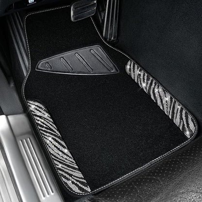 CAR PASS Bling Zebra Car Mats Rhinestones Diamond Waterproof Floor Mat Crystal Sparkly Shining Glitter Carpet Anti-Slip PVC Heel Pad, Universal Fit Automotive SUV,Sedan,4pcs Girly Women, Zebra Diamond