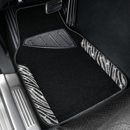 CAR PASS Bling Zebra Car Mats Rhinestones Diamond Waterproof Floor Mat Crystal Sparkly Shining Glitter Carpet Anti-Slip PVC Heel Pad, Universal Fit Automotive SUV,Sedan,4pcs Girly Women, Zebra Diamond