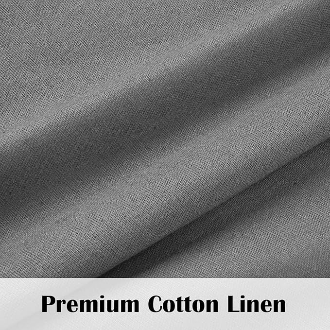 FRAMICS Farmhouse Cotton Linen Curtains for Living Room, Boho Button Curtains 63 Inch Length, Grey Rustic Country Linen Window Curtains for Bedroom, Rod Pocket Curtains & Drapes, 52 x 63 Inch, Grey