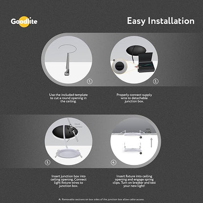 Goodlite 4" LED Round, Recessed Ultra Slim Baffle-Trim Fixture, 12W, 120-277V, CRI 90+, Wet & ETL, Triac & 0-10V Dimming, 1000 Lumens, Color Selectable 2700k-3000k-3500k-4100k-5000k, 1ct (G-97822)
