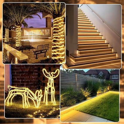 100ft LED Rope Lights Outdoor, 600 LED IP68 Waterproof String Lights with Plug & Remote, Rope Lights for Outside, Patio, Pool, Bedroom, Party, Indoor Decoration (Warm White)