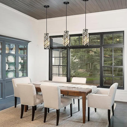 Black Pendant Lights Kitchen Island 3 Pack, Mini Crystal Chandeliers, Modern Pendant Lights Ceiling Lighting Fixtures for Kitchen Island, Dinning Room, Bedroom