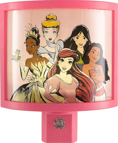Disney Princess Wrap Shade LED Night Light, Plug-in, Dusk to Dawn, Girls Bedroom Decor, Ambient Lighting, Sleep Light, Ideal for Nursery, Bathroom, 60734
