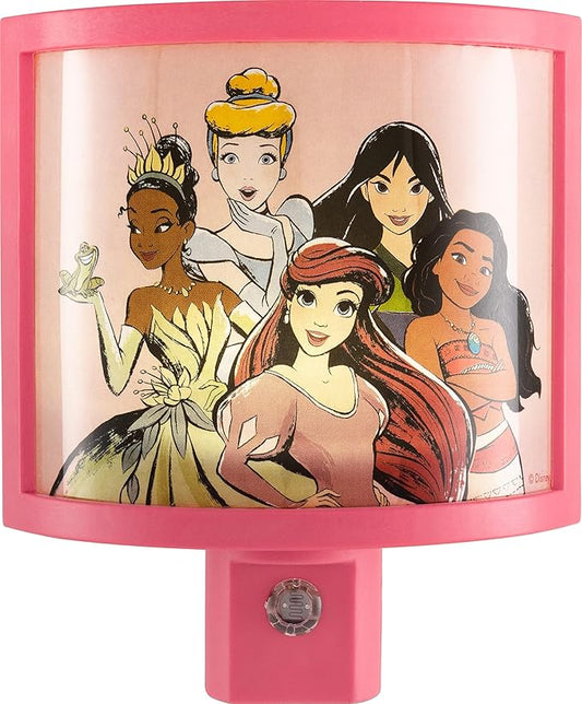 Disney Princess Wrap Shade LED Night Light, Plug-in, Dusk to Dawn, Girls Bedroom Decor, Ambient Lighting, Sleep Light, Ideal for Nursery, Bathroom, 60734