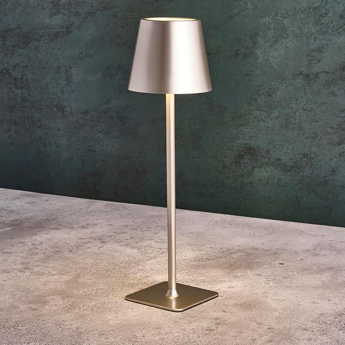 Mikasa Rechargeable LED Table Lamp, 15 Inch Aluminum Touch Control Accent Lamp with Stepless Dimming, 3 Color Temperatures, 5000mAh Battery, Up to 30 Hours Runtime, Home Decor Lamp for Living Room
