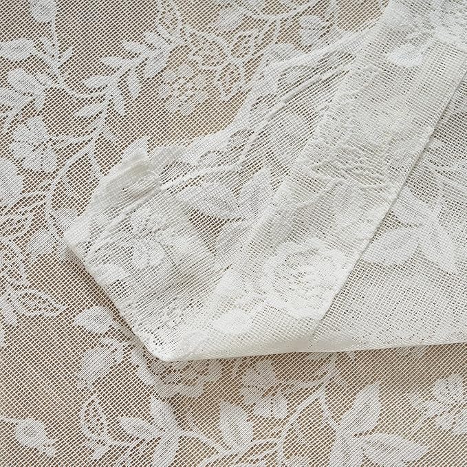FINECITY Vintage Lace Curtains 72 Inch Length - Rustic Floral Branch Leaf Lace Window Curtains for Living Room, Privacy Scalloped Trim Cream Sheer Lace Curtains, 52 x 72 Inch, 2 Panels, Ivory/Cream