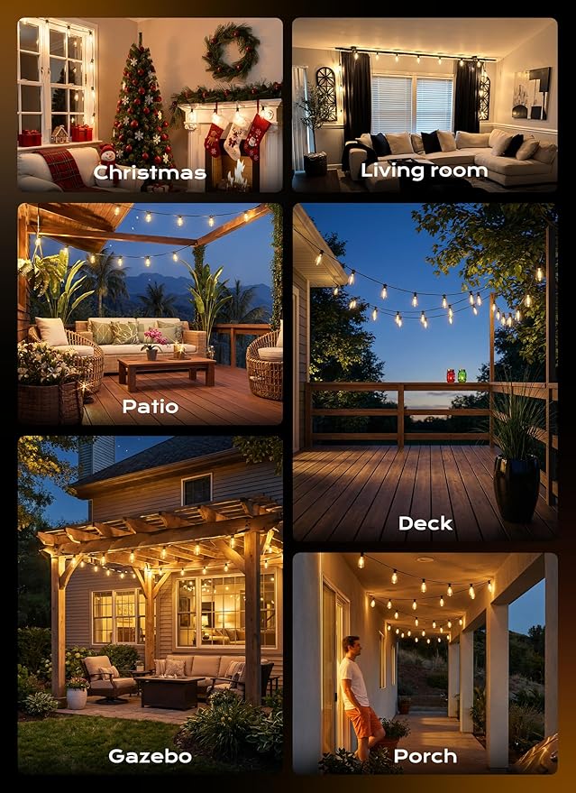 Minetom 100FT Outdoor String Lights with Remote, 46+2 Shatterproof ST38 LED Bulbs, Waterproof Patio Lights with 3 Modes, Dimmable & Connectable 2700K Hanging Lights for Backyard Porch Deck Balcony