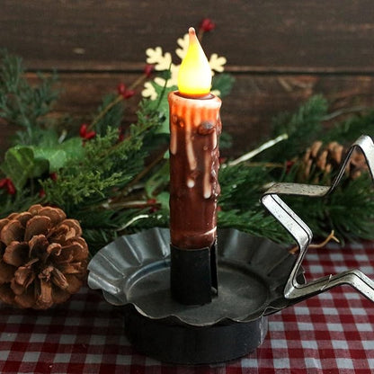 CVHOMEDECO. Real Wax Hand Dipped Battery Operated LED Timer Taper Candles Rustic Primitive Flameless Lights Décor, 4-3/4 Inch, Coffee, 6 PCS in a Package