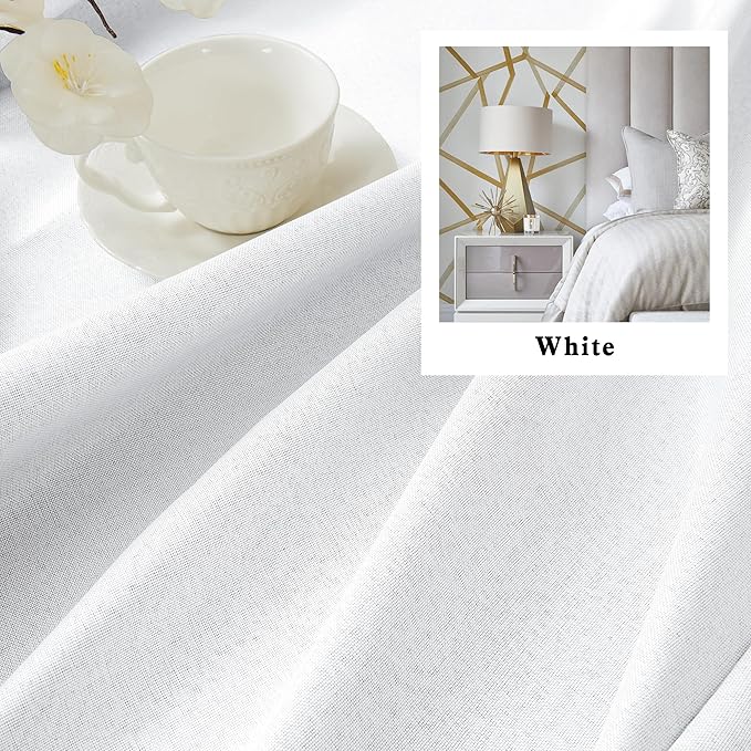 DUALIFE Greyish White Linen 100% Blackout Curtains 96 Inch Long,Light Blocking Privacy Protect for Master Bedroom Living Room Pinch Pleated/Rod Pocket/Back Tab/Hook Belt W50 x L96,Pure White,2 Panels