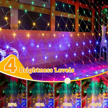 Ollny Net Lights Outdoor Mesh Light 10x7ft, 210LED Connectable Christmas Net Lights with 8 Modes, IP67 Waterproof Bush Light for Tree Wall Ceiling Outside Decorations, Multicolor