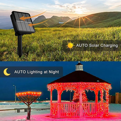 Flechllary Solar String Lights for Outside, 39Ft 100 LED Solar String Lights Outdoor with 8 Modes，Solar Lights for Outside Waterproof for Yard, Fence,Balcony, Party,Christmas Tree Decorations (Red)