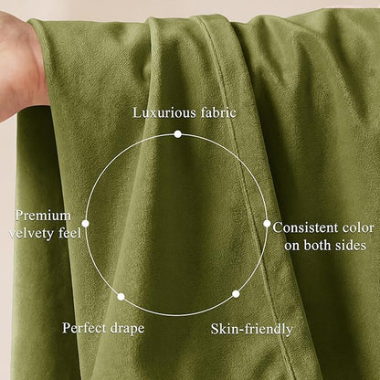 StangH Olive Green Polyester Curtains for Bedroom Room Darkening Thermal Insulated Window Drapes Super Soft Luxury Home Decoration for Living Room Nursery Kids, W52 x L84, 2 Panels