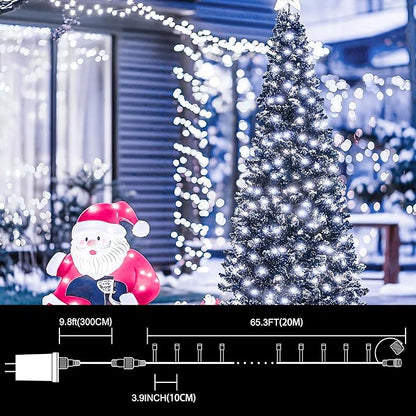 LAMPHOME 66ft Christmas Decorative Mini Lights,200 LED Transparent Wire Fairy Starry String Lights Plug in, 16 Lighting Modes, for Indoor Outdoor Xmas Tree Wedding Party Decoration (White)