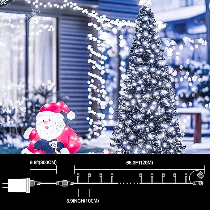 LAMPHOME 66ft Christmas Decorative Mini Lights,200 LED Green Wire Fairy Starry String Lights Plug in, 16 Lighting Modes, for Indoor Outdoor Xmas Tree Wedding Party Decoration (White)