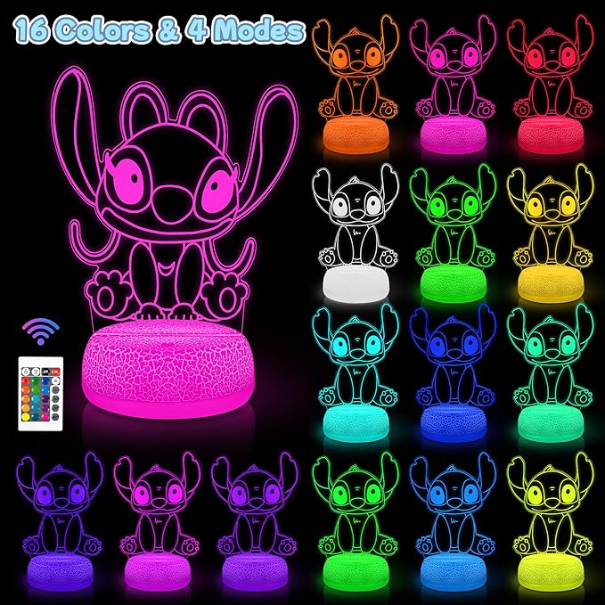 3D Angel Stuff Lamp,16 Colors Gifts for Girls Boys Bedroom,Cool LED Night Light Room Decor Christmas Birthday Gifts for Smart Kids - with Greeting Card