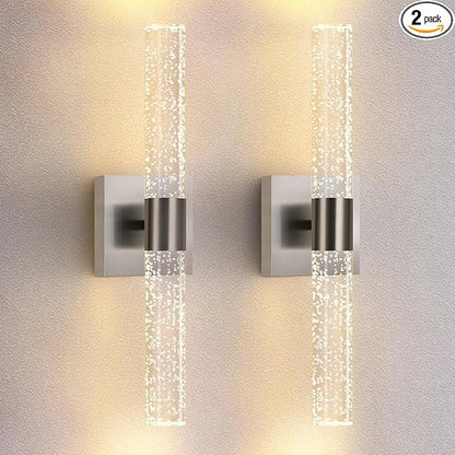 Modern Wall Sconces Set of Two in Brushed Nickel Finish 18 Inch 3000K-6000K Led Bathroom Sconce Lights Indoor Hardwired Wall Lamp for Bedroom Living Room Hallway, 12W