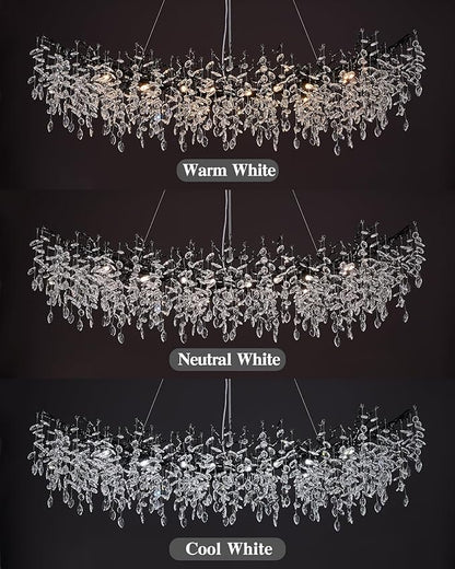 Modern Crystal Chandelier for Dining Room, 16-Light 55.12" Black Tree Branch Chandeliers, Luxury K9 Crystal Rectangular Chandeliers for Kitchen Island Living Room