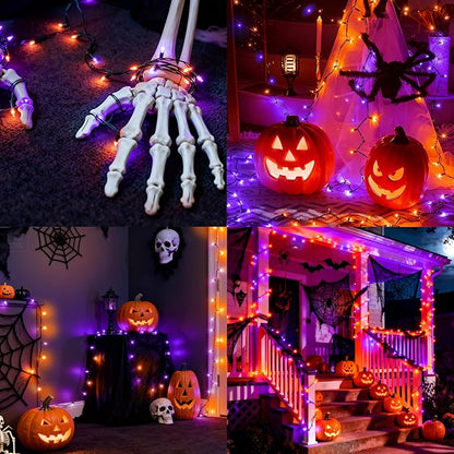 Joiedomi 16.3FT Orange&Purple Halloween Lights,2×50 Count Battery Operated Christmas String Tree Fairy LED Lights with 8 Modes,Multifunction Green Wire with Timer for Xmas Decor Party Holiday