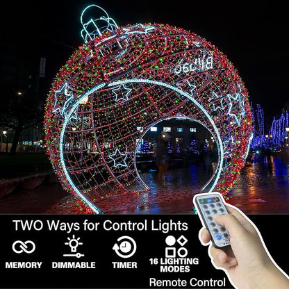 LAMPHOME Red and Green Christmas String Lights, 100 LED 33 FT Christmas Lights Outdoor Waterproof Connectable String Lights Clear Wire with 16 Modes, Xmas Vintage Decorations for Party Yard Garden