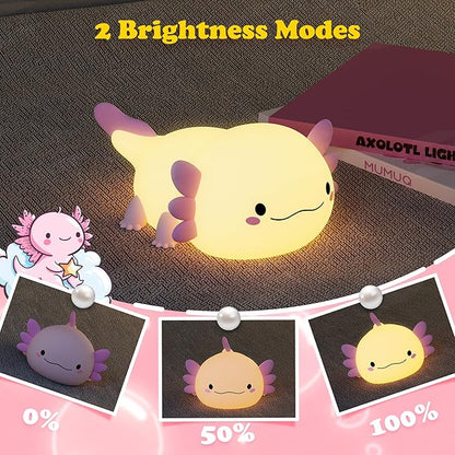 Axolotl Night Light, LED Cute Pink Silicone Nursery Lamp for Kids, Squishy Touch Nightlight Bedside Lamp with 20 Minutes Timer for Breastfeeding, Funny Decor, Cute Gifts