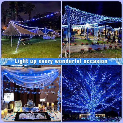 100FT 300 LED Outdoor String Lights, Plug in Christmas Lights Indoor Waterproof with 8 Modes, Connectable Twinkle Fairy Lights Clear Wire for Bedroom Home Wedding Patio Garden Decorations, Blue