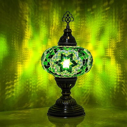 Turkish Lamp, Mosaic Table Lamp, Antique Moroccan Decorative Glass Bohemian Vintage Lamp Shade, Small Desk Tiffany Bedside Stained Glass Lamp with US Plug and E12 Socket