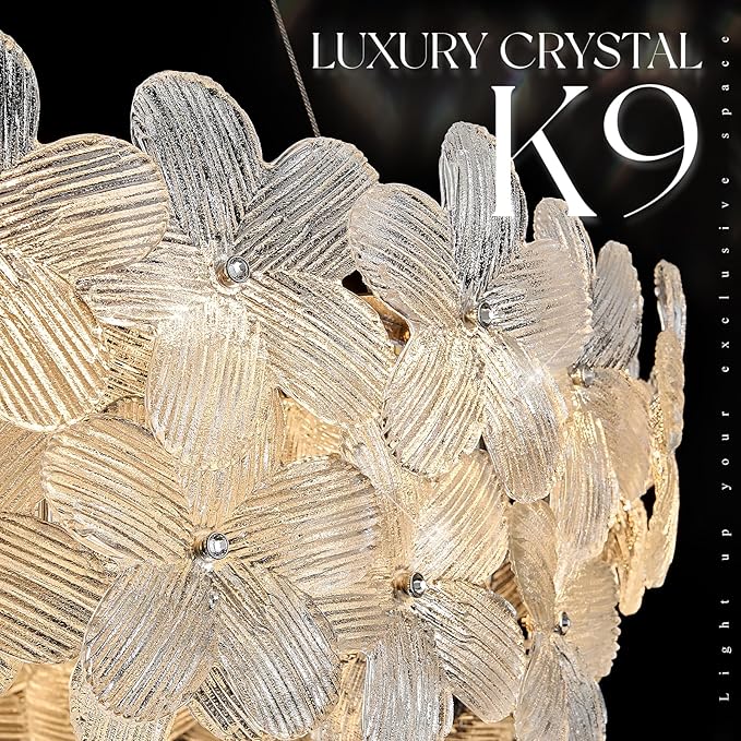 32'' Modern LED Crystal Chandelier Large Flower Light Fixture Black Dimmable 3000-6500K Contemporary Chandeliers with Remote Control Luxury for High Ceiling Foyer Living Room Bedroom Entryway