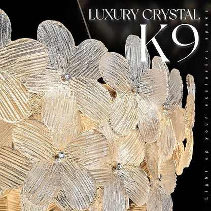 32'' Modern LED Crystal Chandelier Large Flower Light Fixture Black Dimmable 3000-6500K Contemporary Chandeliers with Remote Control Luxury for High Ceiling Foyer Living Room Bedroom Entryway