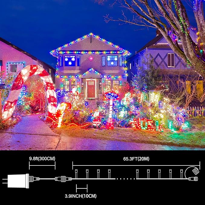 LAMPHOME 200LED 66FT Multicolor Christmas Mini String Lights,Plug in Waterproof Connectable LED Fairy Lights,Indoor & Outdoor Christmas Tree Lights for Home Party Garden Yard Bedroom Decor