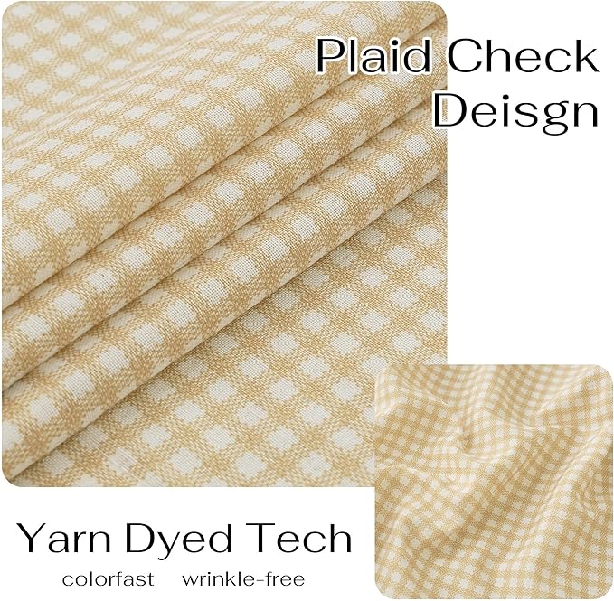 NICETOWN Linen Kitchen Short Curtains 36 Inch Length 2 Panels, Butter Yellow Plaid Rustic Farmhouse Decor Drapes, Light Filtering Tier Curtains with Rod Pocket for Bedroom Bathroom, 30×36